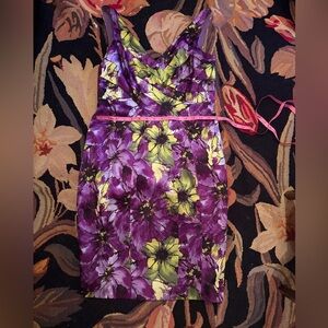 Jones New York Purple and Green Floral Dress